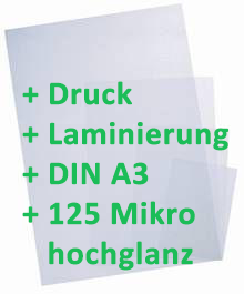Druck und Laminierung Format DIN A3 hochglanz 125 Mikrometer